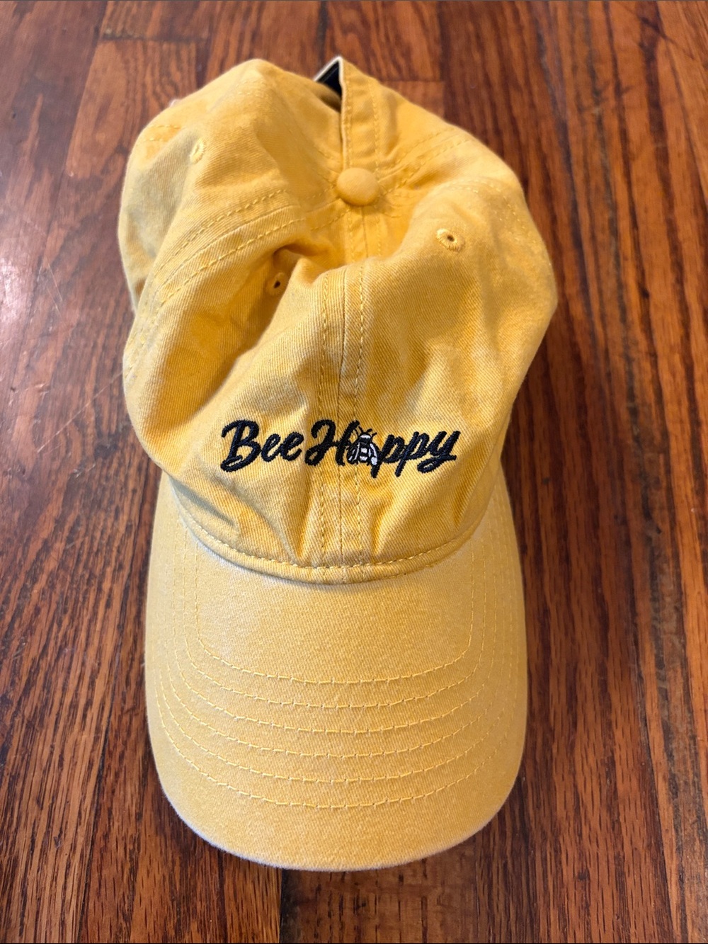 🎉Bee Happy Yellow Baseball Cap with Pony Tail Hole and Sweat Band Builtin!